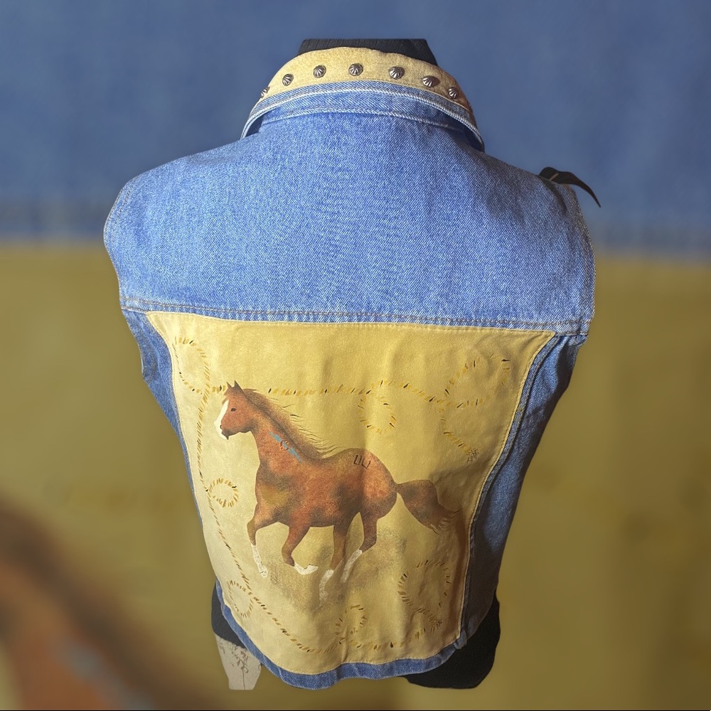 COPY - Patricia Wolfe Artist Hand Painted Horse Denim and Suede Vest